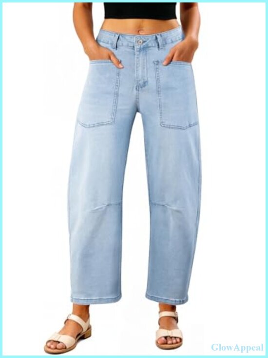 Denim - Baggy Barrel Jeans High Waisted Wide Leg Boyfriend Denim Ankle Pants